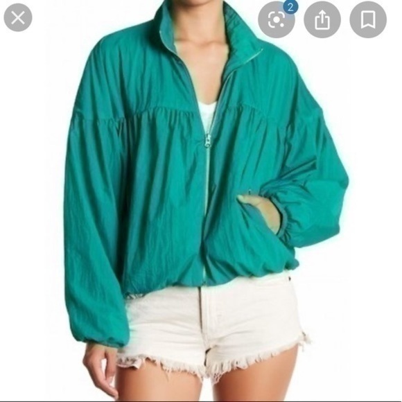 Free people teal wind breaker bomber jacket - Picture 2 of 6